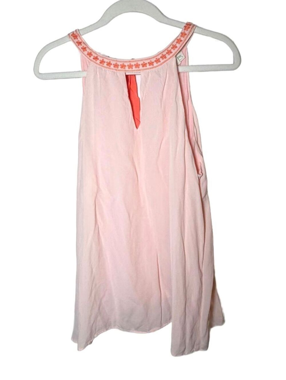 Spartina 449 Pink Embroidered Halter Tank Top Floral Tie Neck Large